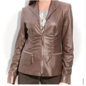 Lafayette 148 New York Brown 100% Leather Jacket Size 22 $425